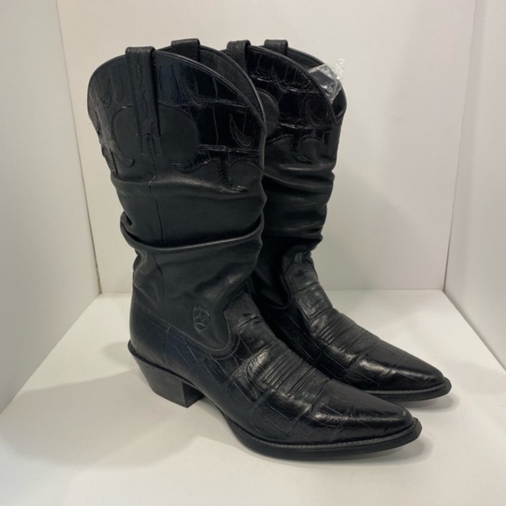 Ariat Slouchy Pointed Toe Croc Embossed Black Cowboy Boots Style 13805 S…